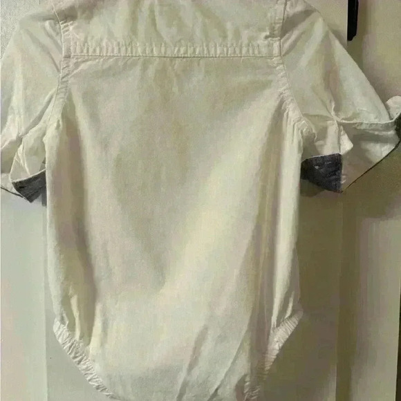 Baby Bgosh white collar button up onesie with cuffed denim sleeve size 3m EUC - Picture 2 of 6